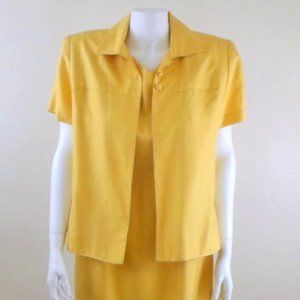 Vintage Adrianna Papell 2pc Yellow Gold 100% Silk Jacket Dress